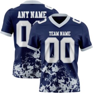 Custom Navy White-Silver 3D Pattern Splash Authentic Football Jersey