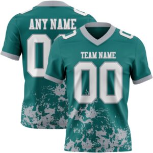 Custom Teal White-Gray 3D Pattern Splash Authentic Football Jersey