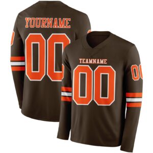 Custom Brown Orange-White Long Sleeve Authentic Football Jersey
