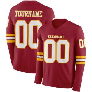 Custom Cardinal White-Gold Long Sleeve Authentic Football Jersey
