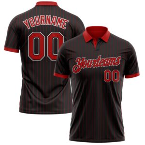 Custom Black Red Pinstripe-White Performance Polo Shirt